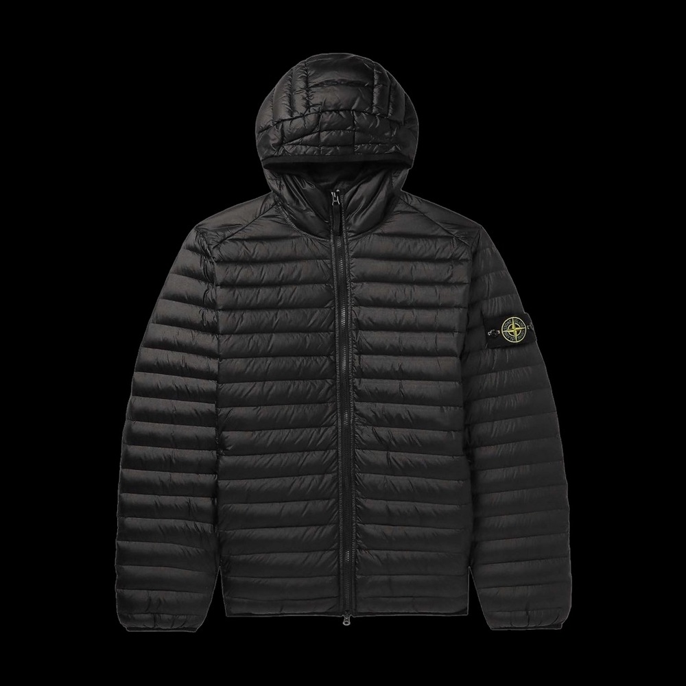 STONE ISLAND Channel Logo-Appliquéd Quilted Shell Hooded Down Jacket